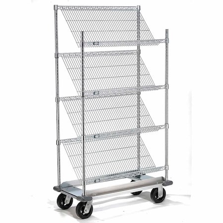 Nexel Slant Wire Shelving Truck w/4 Shelves & Dolly Base, 48inL x 24inW x 70inH 504111